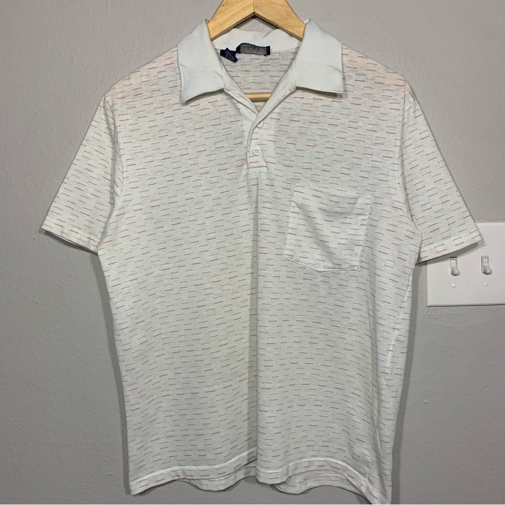 Vintage 80s Remington‎ Striped Dash Line Single Stitch Polo Shirt Sz M